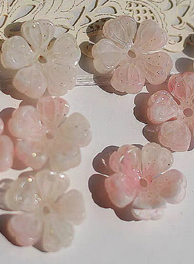 日本进口稀有淡粉白色桃花树脂DIY手作半成品散珠串珠蕾丝花片