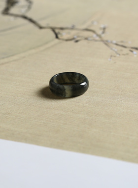 1号戒指 新疆和田玉青花小尺码圆弧素圈指环 尾戒 5266