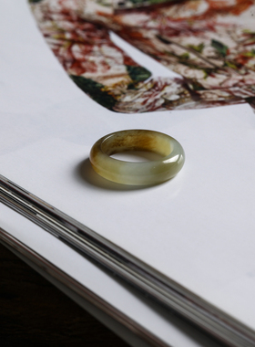 12号戒指 新疆和田玉糖料糖玉泥鳅背素圈指环 7749