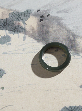 13号戒指 和田玉细料青玉泥鳅背圆弧素圈指环 8215