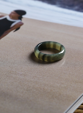 13号戒指 新疆和田玉青花泥鳅背圆弧素圈指环 2902