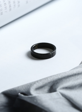 10号戒指 和田玉墨玉超薄直切款方口指环 9337