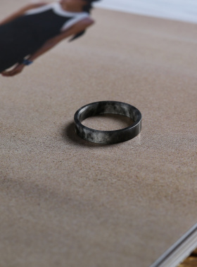 10号戒指 新疆和田玉青花籽料 籽玉墨玉薄款窄条直切款指环 9105