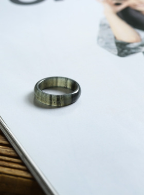 13号戒指 新疆和田玉青花泥鳅背圆弧素圈指环 9449