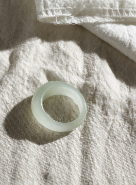 17号戒指 和田玉晴水青白馒头款指环 8222