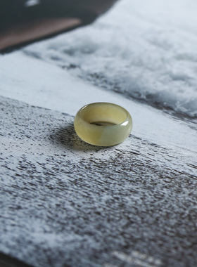 1号戒指 新疆和田玉糖料糖青玉小尺码圆弧素圈指环 尾戒 9125