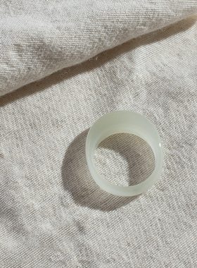 17号戒指 和田玉晴水青白窄条馒头款指环 5844