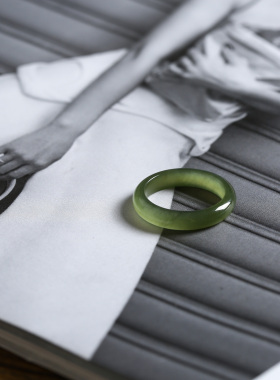 16号戒指 和田玉晴水青白圆弧素圈指环 324