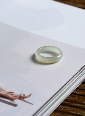 7号戒指 新疆和田玉糖料唐青玉窄条泥鳅背小尺码指环 尾戒 9134