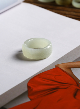 16号戒指 和田玉晴水青白纯手工雕刻风化纹 个性指环 2726