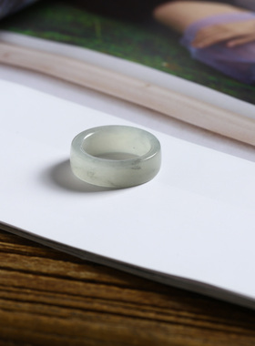 14号戒指 新疆和田玉青花籽料 籽玉中宽直切款方口指环 2841