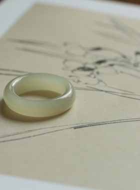 32号戒指 和田玉晴水大尺码指环 点墨青白 扳指 1009