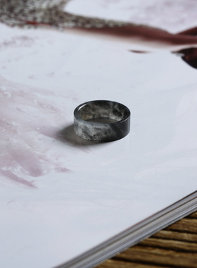 7号戒指 新疆和田玉青花籽料 籽玉薄款小尺码薄款直切款指环 9186