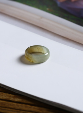 1号戒指 新疆和田玉糖料糖青玉小尺码圆弧素圈指环 尾戒 2843