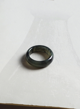 20号戒指 新疆和田玉青花圆弧素圈指环 9934