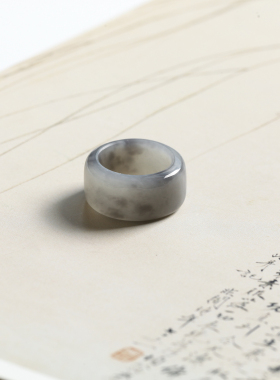 13号戒指 和田玉烟紫直切款宽条方口指环 1030