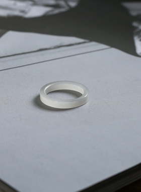 14号戒指 和田玉烟紫窄条直切款方口指环 2876