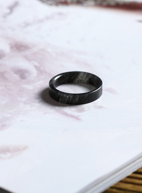 20号戒指 新疆和田玉青花籽料 籽玉磨玉超薄直切款方口指环 9176