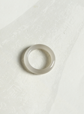 13号戒指 和田玉烟紫圆弧素圈指环 7662