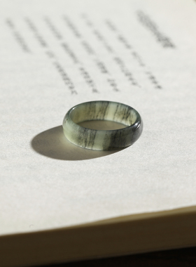 23号戒指 新疆和田玉若羌青花大尺码素圈指环 薄款 3162