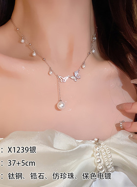 百搭项链女ins小众设计级感轻奢锁骨链蝴蝶结颈链学生闺蜜吊坠