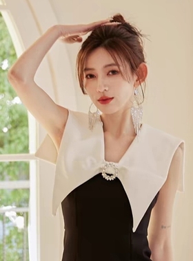 春夏新款西装面料大娃娃领装饰领外搭裙子T恤连衣裙时尚假领子