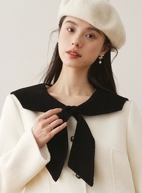新款毛呢披肩小领子系带假领子女百搭纯色保暖装饰娃娃领假衣领