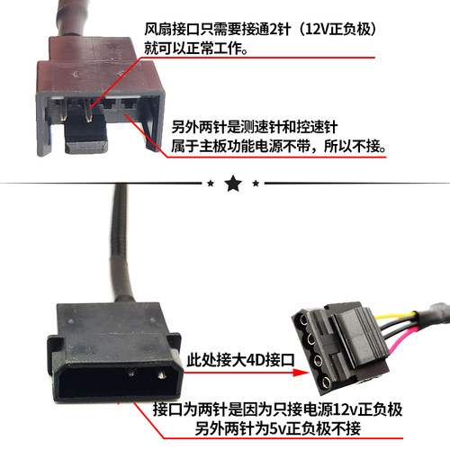 电脑机箱风扇供电线主板口3p/4pin转电源4P大4D转接线3pin拓展线 - 图0