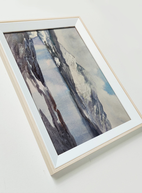纯手绘雪山湖泊风景美式水彩画装饰客厅过道书房玄关民宿新居送礼