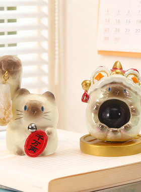 猫猫好运通通来办公室装饰品礼物新款送同事礼品幸运招财盲盒摆件
