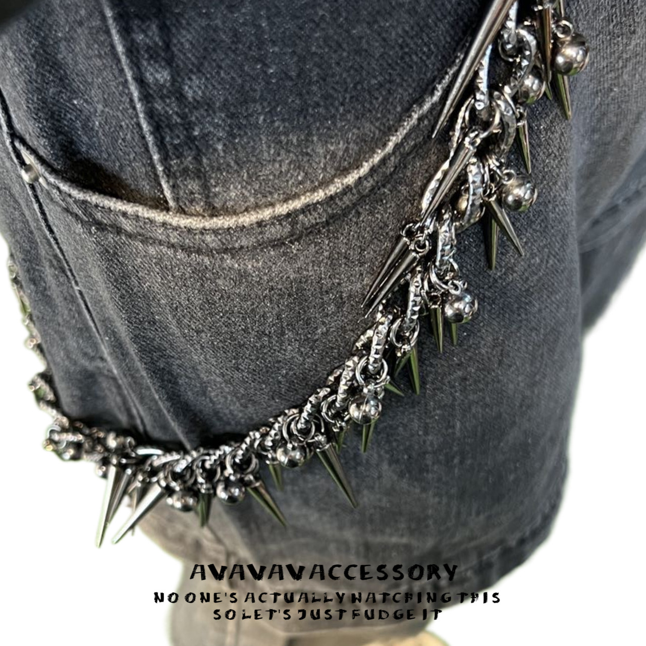 AVAVAV小众设计新款嘻哈朋克裤链牛仔裤腰链铆钉重工包包挂件配饰