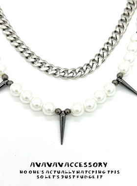 嘻哈欧美ins男女高级感百搭配饰品玻璃珍珠钛钢项链男士潮锁骨链