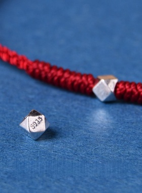 碎银几两纯银转运珠红绳手链