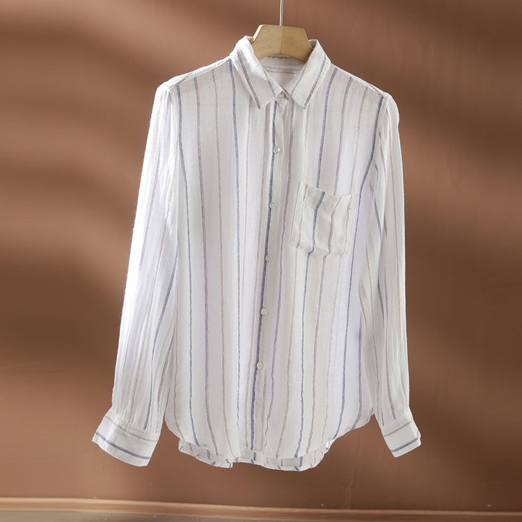 【外贸原单！经典竖条纹！】24早秋新款宽松休闲长袖薄衬衫上衣女 - 图3
