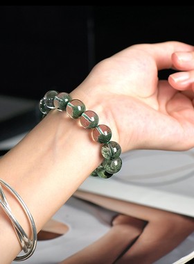 天然绿幽灵手链聚宝盆手串