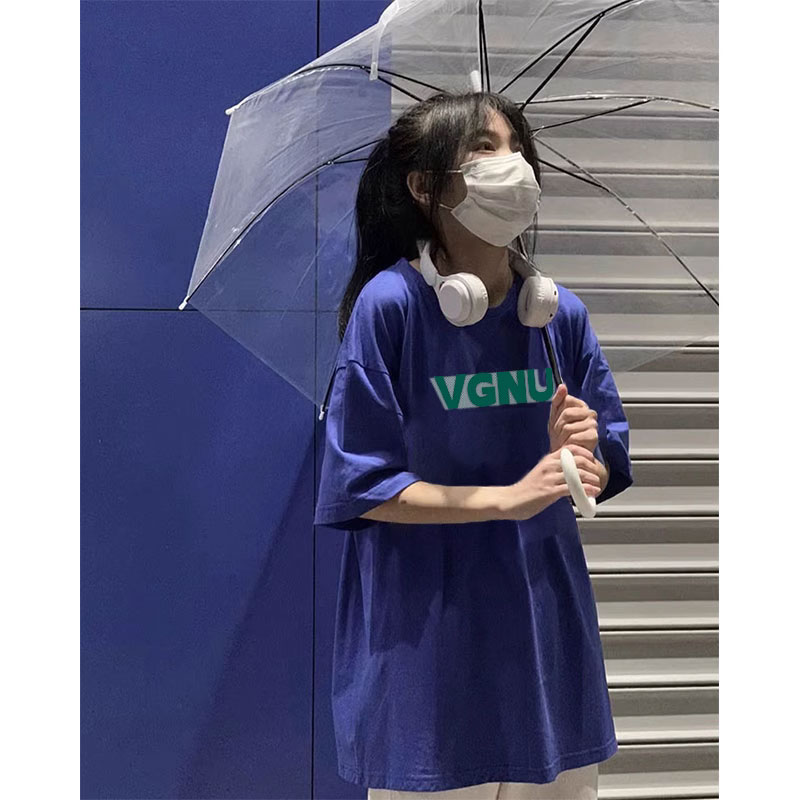 美式复古克莱因蓝纯棉质感短袖t恤女夏季2024新款独特别致上衣服 - 图2