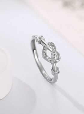 S999纯银足银心形时尚轻奢开口戒指小众设计指环新款爱心打结戒子