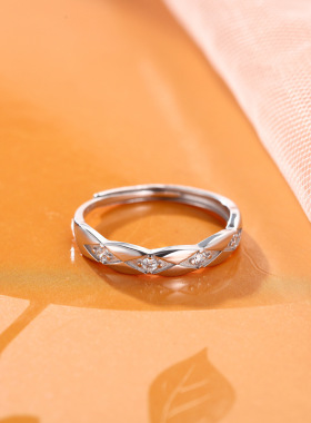 S999纯银足银戒指锆石日韩ins简约小众微镶钻开口银手饰品指环女