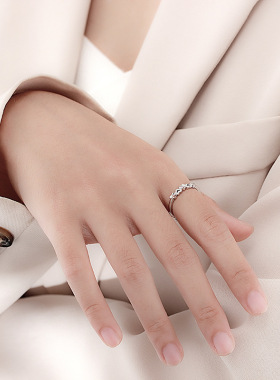 s999纯银戒指女轻奢高级感爱心车花磨砂新款开口可调节足银手饰品