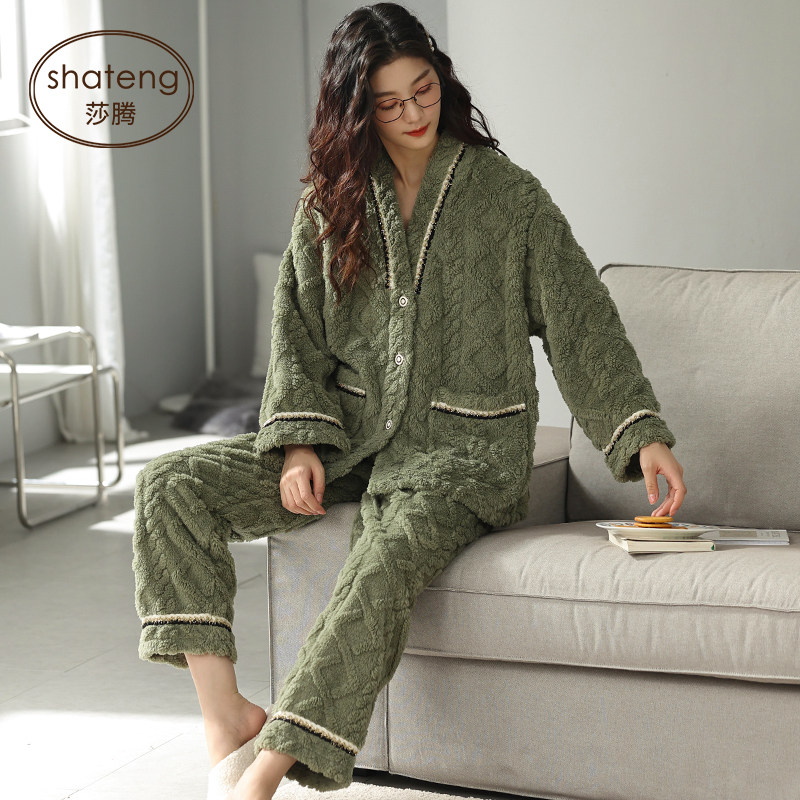 2021年新款秋冬季冬款珊瑚绒睡衣 莎腾睡衣/家居服套装