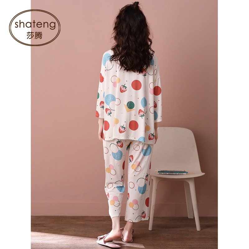 春秋款莫代尔七分袖长袖睡衣 莎腾睡衣/家居服套装