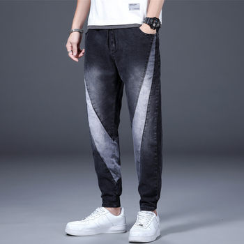 2024 New Stitched Jeans Men's Gradient Color Harem Pants Men's Youth Leg Pants Spring Student Nine-Point Pants