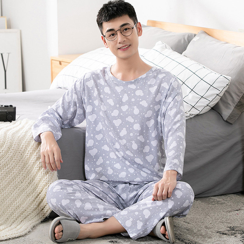 宽松纯棉绸男士春秋长袖套装睡衣 玟华世家睡衣/家居服套装