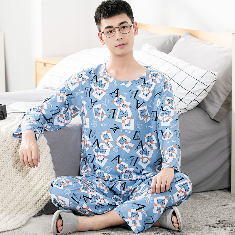 宽松纯棉绸男士春秋长袖套装睡衣 玟华世家睡衣/家居服套装