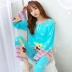 Bộ đồ ngủ cotton mùa xuân và mùa thu dễ thương dành cho nữ mùa hè mỏng phần tay dài bằng vải cotton mềm mại Bộ đồ ngủ cotton đặt dịch vụ gia đình để tăng - Bộ Pajama