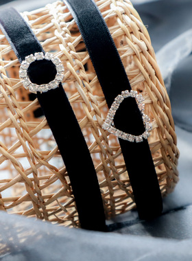 超闪水钻黑色丝绒女项圈简约优雅性感chocker短款颈带锁骨项链