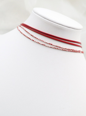 新年饰品酒红色丝绒项圈choker项链复古配饰爱心珍珠锁骨链