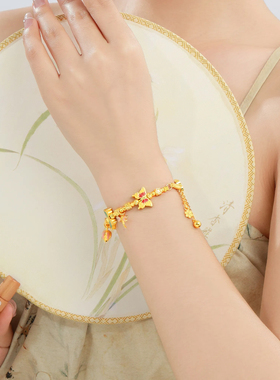 蝴蝶手镯手串轻奢送女友新中式高级感国风925银蝶恋花半镯链