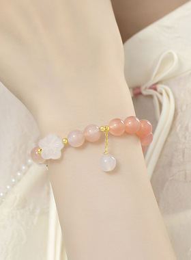 天然红玛瑙手串女925银手链渐变