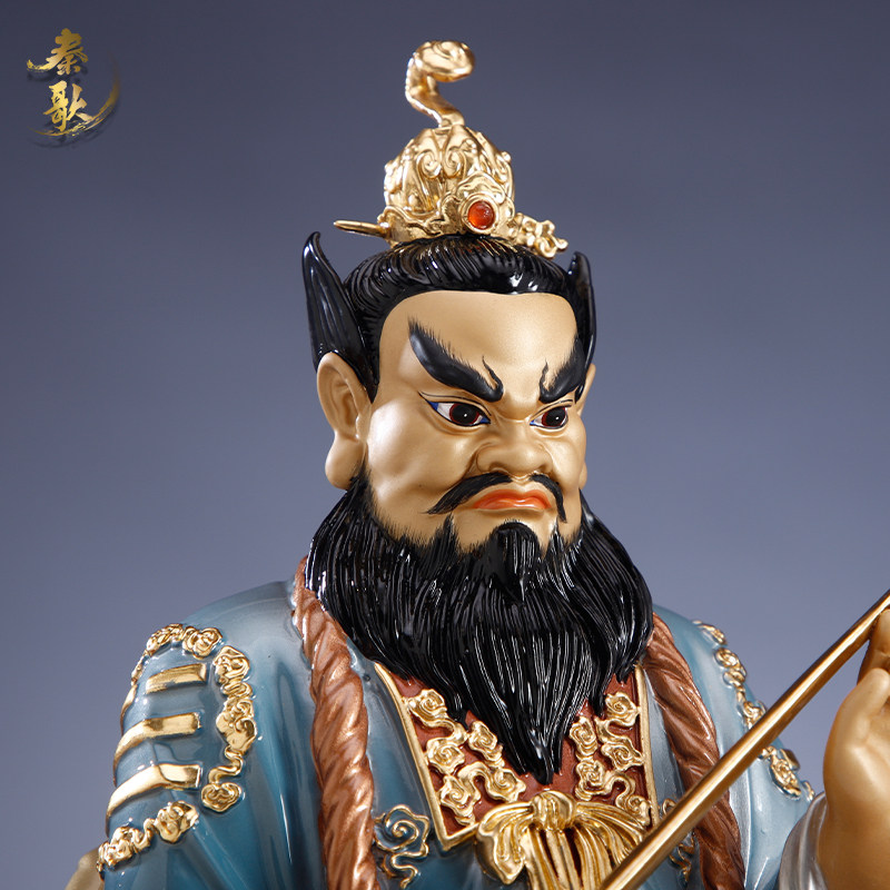 张天师神像摆件黄铜手工彩绘龙虎山张天师张道陵正一天师骑虎铜像_虎窝淘